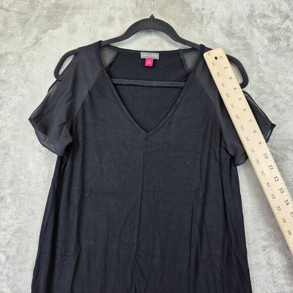Vince Camuto Shirt Womens XS Black Cold Shoulder Sheer Sleeve V Neck Top - Picture 3 of 9